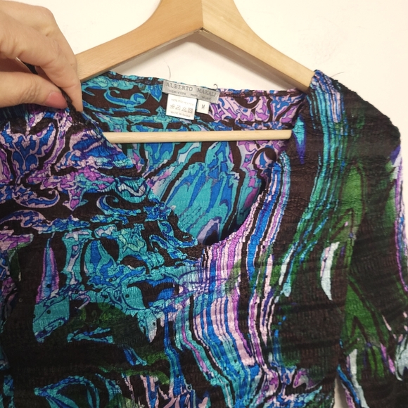 Alberto Makali blouse stretch textured crinkle sequins beads top Lavender Royal - Picture 5 of 12